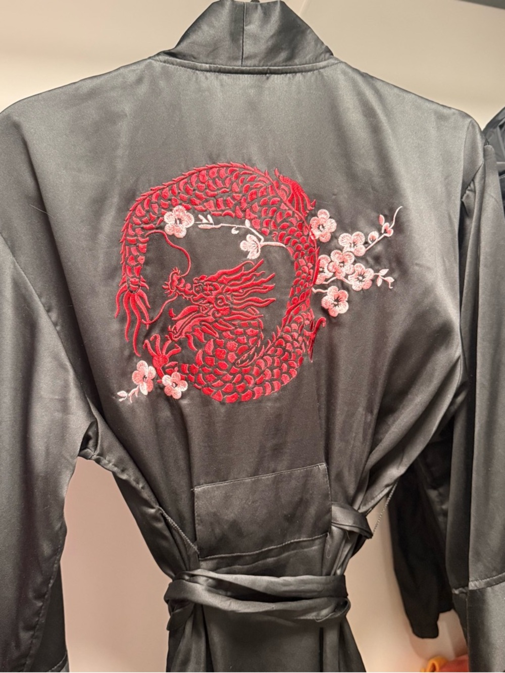 Josie Natori for Target Black Embroidered Satin Kimono Robe | XS/S
